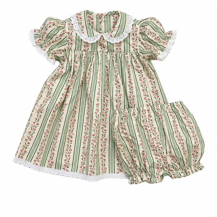 Classic Floral Stripe Dress + Bloomer